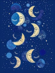 Naklejka premium flat design sleep cycle infographic with moon phases navy and silver .