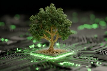 Green Tech: Tree Growing on Circuit Board