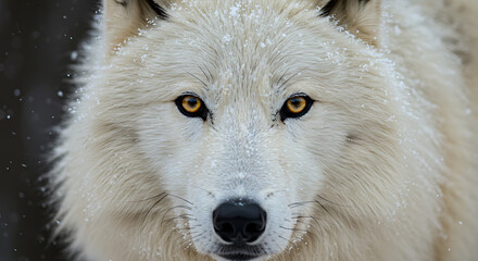 Obraz premium Arctic Wolf Portrait – Intense Eyes in Snowy Wilderness