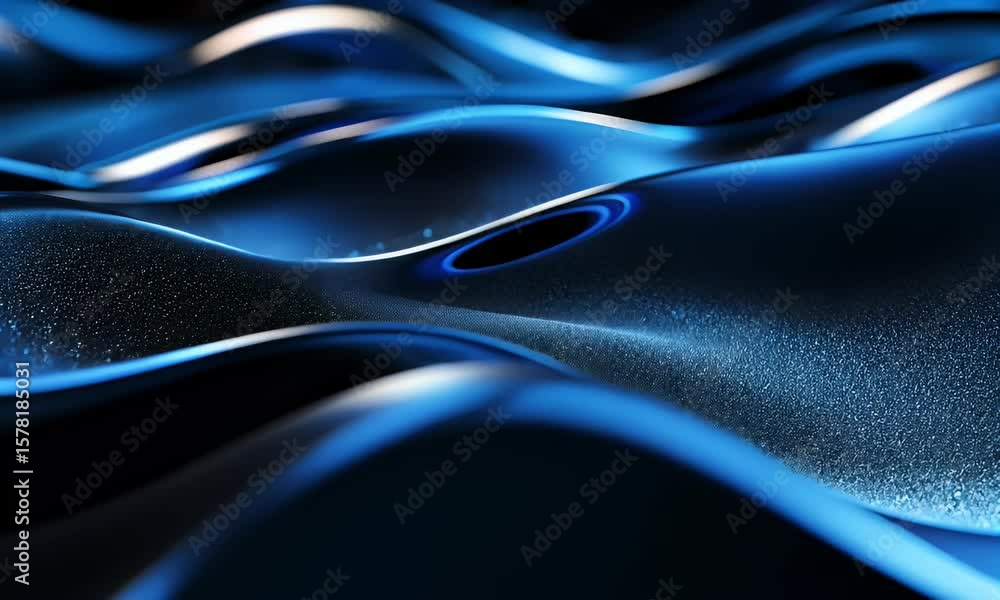 Poster abstract blue waves in the dark, with smooth curves and fluid shapes creating an elegant composition