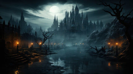 Fototapeta premium Floating Gothic Castle, Dark Fantasy Architecture