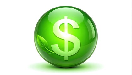 Obraz premium EcoFriendly Green Finance Dollar Sign in a Glass Orb with Leaf with on White.