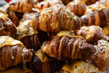 Fresh and delicious pastries in the bakery shop.