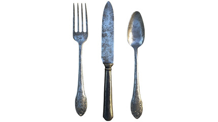 A rustic vintage silverware set a glimpse into a forgotten era of elegant dining with on transparent background