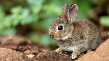 Fototapeta premium wild rabbit in natural forest background, promoting wildlife conservation awareness