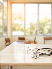 Stethoscope on a wooden table indoor