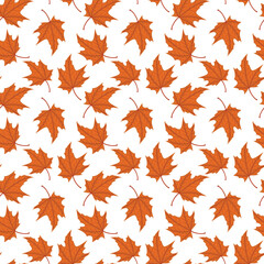 Autumn leaves of orange maple leaf illustration fall season isolated seamless background vector