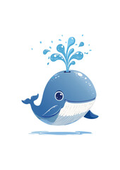 Flat Vector Illustration of a Cute Cartoon Whale