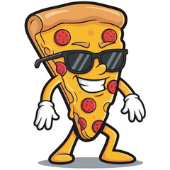 Cool Pizza Slice Cartoon Character with Sunglasses Delicious and Fun Design
