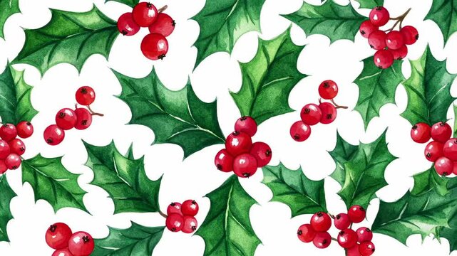 Watercolor holly and berries pattern