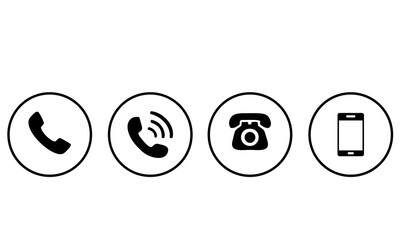 Collection of Black Outline Phone and Mobile Icons in Circles - Png file type