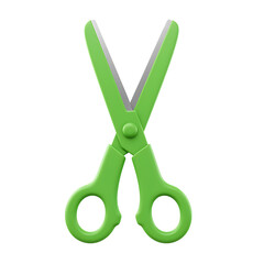 A pair of green scissors is isolated on transparent background