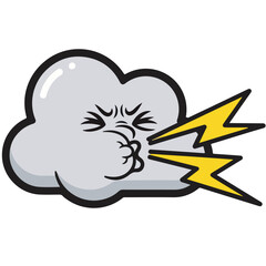 Cartoon Cloud Blowing Lightning Weather Fun, Stormy Day Illustration