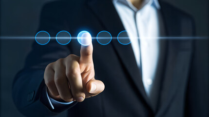 Businessman Selecting Global Digital Strategy, Touching Interactive Screen