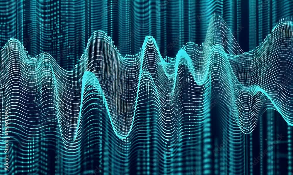 Poster abstract blue wave background with dots and lines, a high-tech concept of big data or digital techno