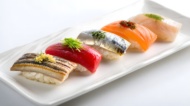 Premium Edomae Sushi Selection Featuring Delicious Nigiri on Elegant White Plate