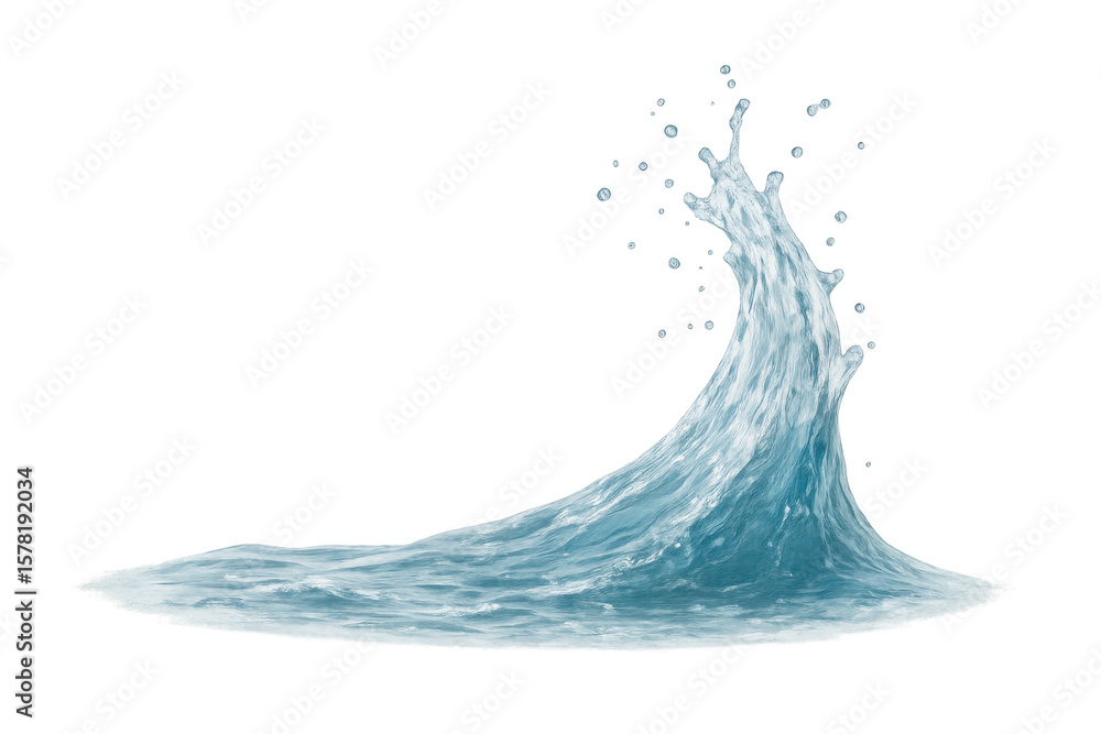 Poster water cascading, creating pristine curved patterns against translucent surface, embodying pure liqui