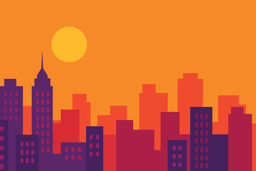 Sunset Cityscape with Skyscrapers Illustration