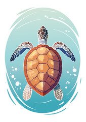 Flat Vector Illustration of a Cute Sea Turtle Swimming