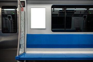 Billboard white mockup screen in metro subway for advertising.