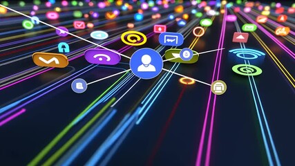 Colorful network of digital icons. - Powered by Adobe