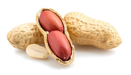 Fresh Peanuts with shelled and inshell, healthy snack, and isolated on white background.