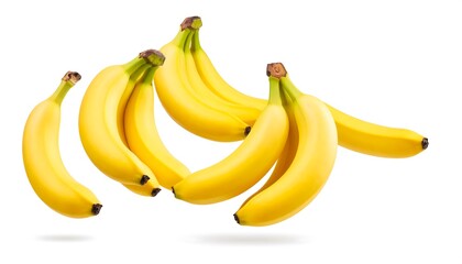 Fresh with Yellow Bananas Falling, Isolated on White Background, and Healthy Eating.