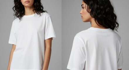 plain t-shirt, big white, sexy girl, front and back view