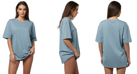 Obraz premium pastel plain t-shirt of a sexy girl not wearing pants, front and back,