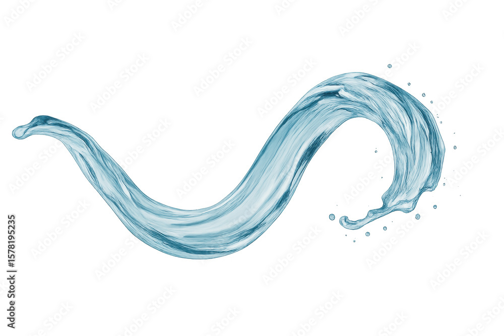 Poster water splashing in light blue hues, creating dynamic motion against transparent backdrop, highlighti