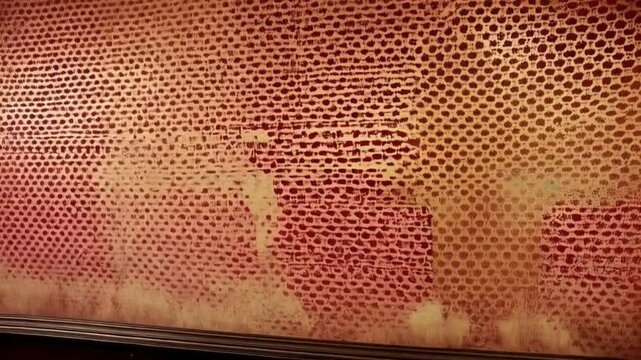 Abstract Red and Gold Textured Background with Damask Pattern Overlay