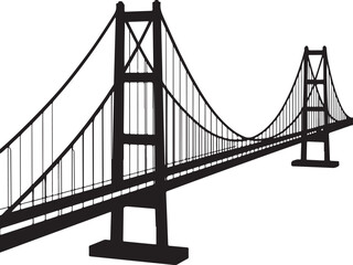 Obraz premium Suspension Bridge Silhouette Vector IllustrationUrban Bridge Icon Design for Architecture or Travel ThemesSilhouette of a City Bridge Isolated on WhiteVector Bridge Silhouette for Skyline or Tra