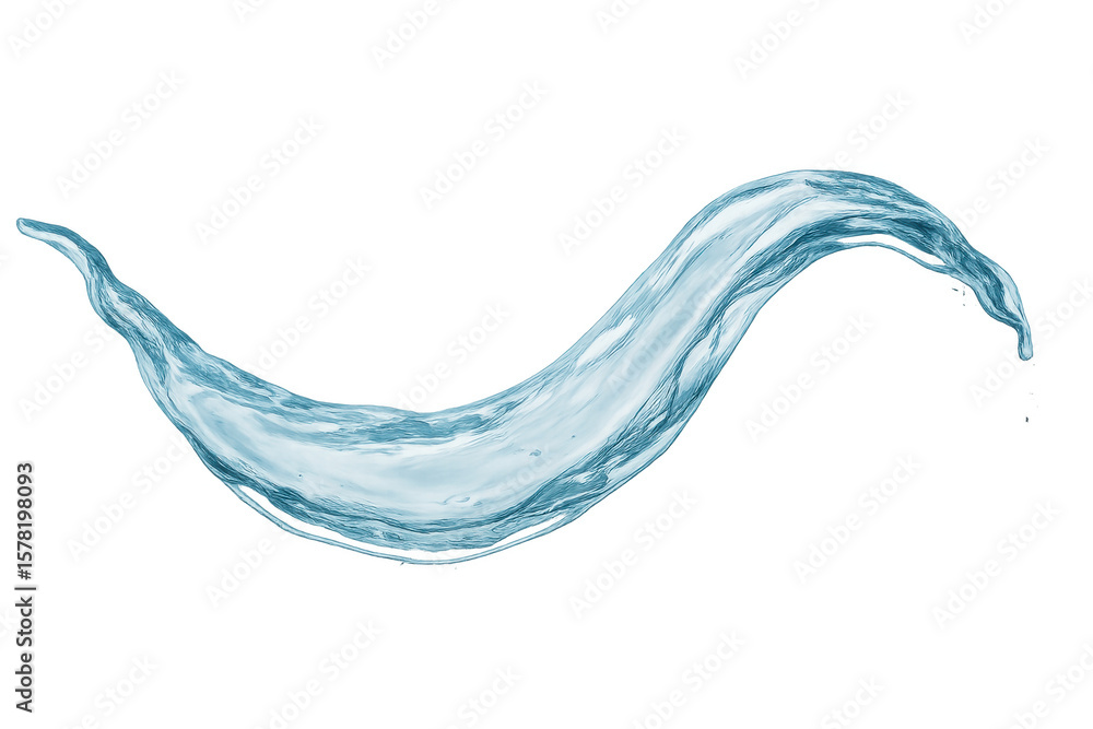 Poster crystal-clear liquid splashing dynamically, highlighting pristine water droplets against translucent
