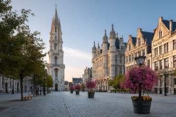 Fototapeta premium serene view of europes capital showcasing iconic architectural landmarks devoid of people