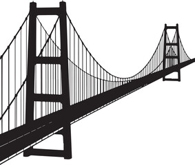 Suspension Bridge Silhouette Vector IllustrationUrban Bridge Icon Design for Architecture or Travel ThemesSilhouette of a City Bridge Isolated on WhiteVector Bridge Silhouette for Skyline or Tra