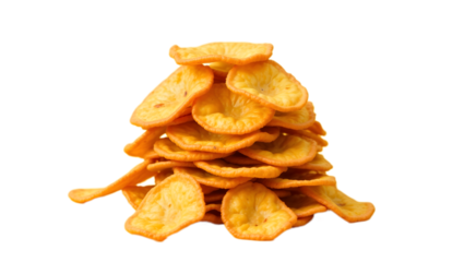 Golden fried banana chips in a circular layout, PNG format with transparent background. Ideal for South Indian snack visuals, recipe cards, or food advertisements.