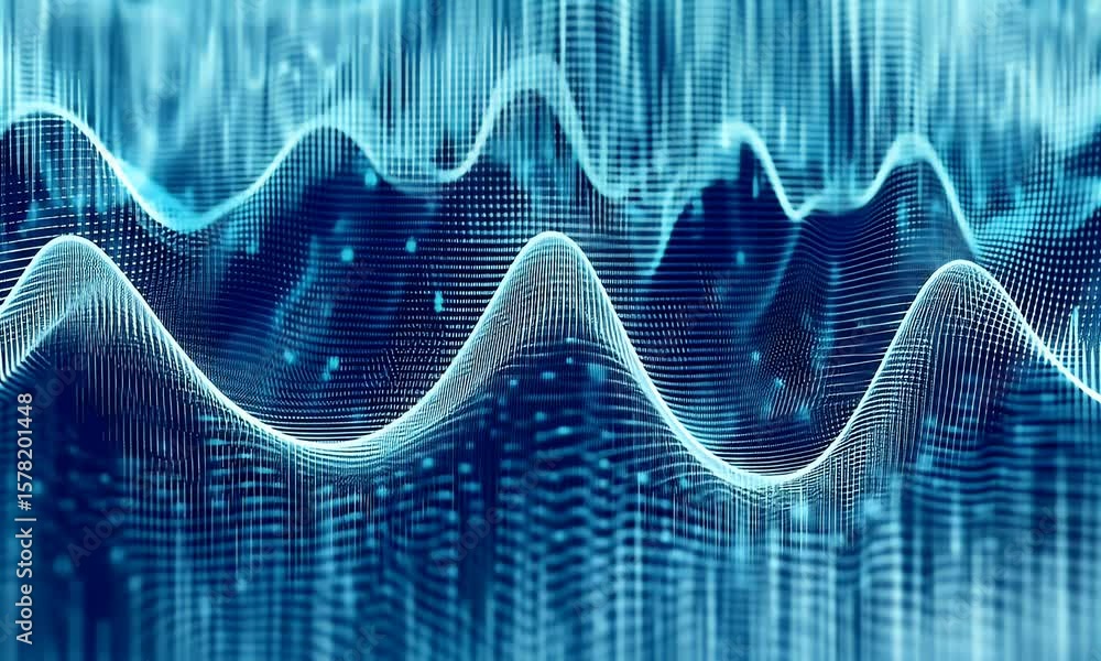 Poster abstract blue wave background with dots and lines, a high-tech concept of big data or digital techno