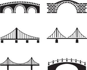 Obraz premium Suspension Bridge Silhouette Vector IllustrationUrban Bridge Icon Design for Architecture or Travel ThemesSilhouette of a City Bridge Isolated on WhiteVector Bridge Silhouette for Skyline or Tra