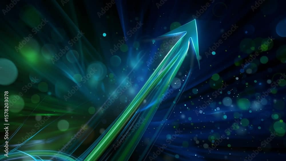 Poster glowing arrow of progress: a vibrant, luminous arrow ascends through a dynamic field of swirling col