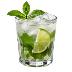 Refreshing Mojito Cocktail with Fresh Mint, Lime, and Ice on a Transparent Background
