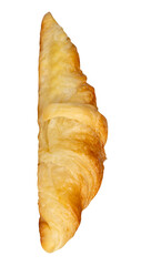 Side view of single brown or golden croissant isolated on white background with clipping path