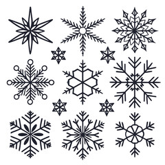 black and white set of vector snowflakes, set of vector snowflakes, set of snowflakes