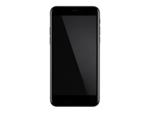 Modern Black Smartphone Front View with Edge-to-Edge Screen, isolated on transparent background PNG