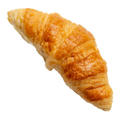 Side view of single brown or golden croissant isolated on white background with clipping path