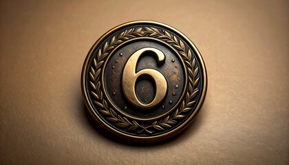 Round emblem, number six, ornate design