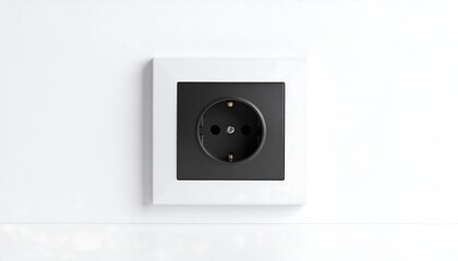 Modern Black and White Wall Outlet Minimalist Electrical Socket on White Wall.