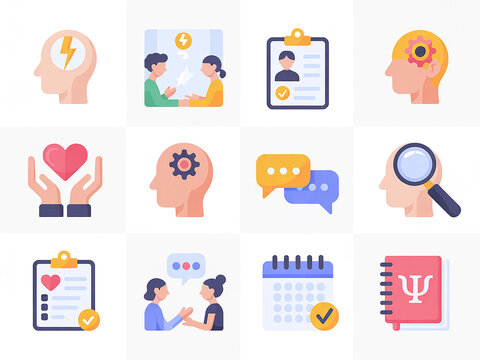Collection of Flat Icons for Mental Health and Therapy