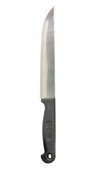 Single silver kitchen knife with black handle isolated with clipping path in png format