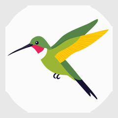 Vibrant Cartoon Hummingbird in Flight with Detailed Wing and Throat Colors