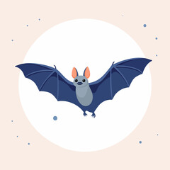 Cartoon Bat with Wide Wings Flying Against a Pale Moon